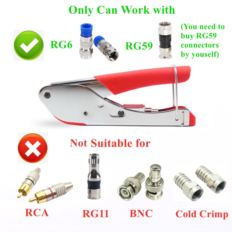 Gaobige Coax Cable Crimper Tool Kit, rg6 rg59 Coaxial Compression Tool, Wire Stripper, 10pcs RG6 F Connectors - Image 3
